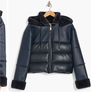 Rebecca mink off Faux leather fur puffer jacket